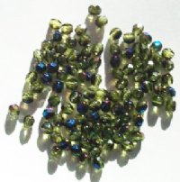100 4mm Faceted Green Azuro Firepolish Beads